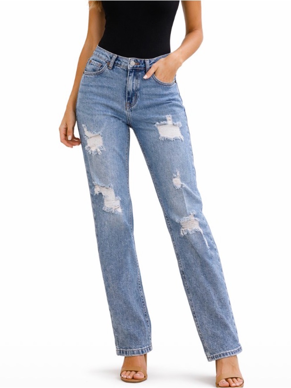 Cello denim jeans women's distressed holes straight leg mid rise SZ 3